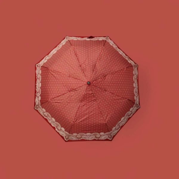 Ομπρέλα γυναικεία αυτόματη σπαστή κόκκινη Pierre Cardin Automatic Folding Umbrella Lace Red