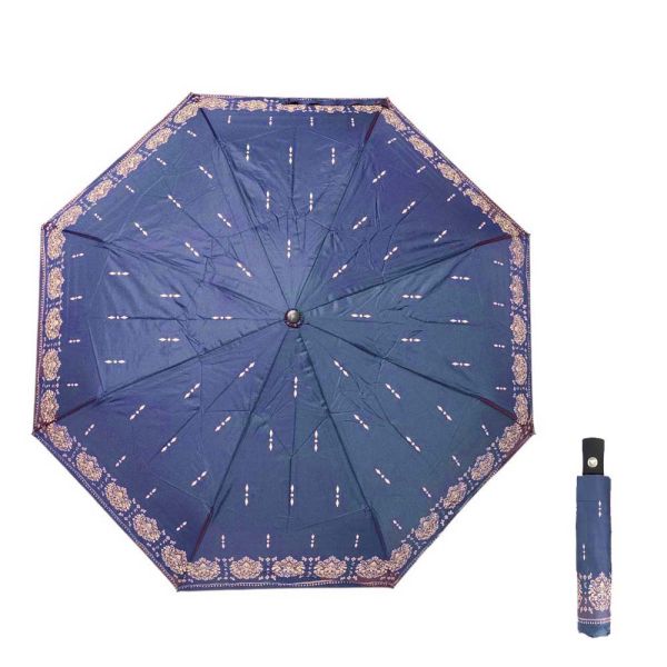 Ομπρέλα γυναικεία αυτόματη σπαστή μπλε Pierre Cardin Automatic Folding Umbrella Arabesque