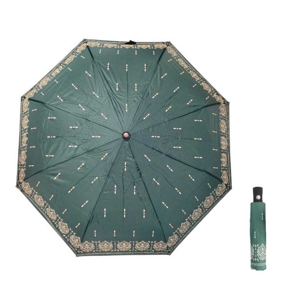 Ομπρέλα γυναικεία αυτόματη σπαστή πράσινη Pierre Cardin Automatic Folding Umbrella Arabesque
