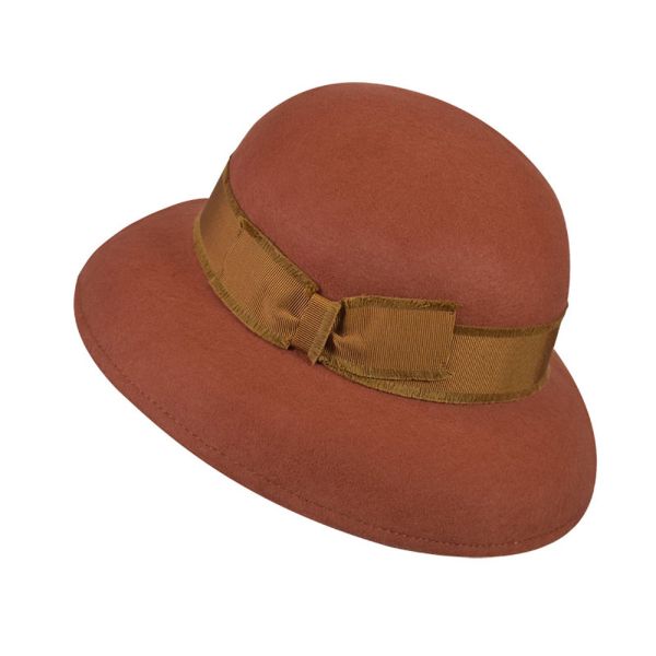 Καπέλο γυναικείο χειμερινό μάλλινο με φιόγκο κεραμιδί