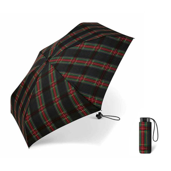 Ομπρέλα μίνι σπαστή γυναικεία καρώ πράσινη Happy Rain Essentials Checked Green