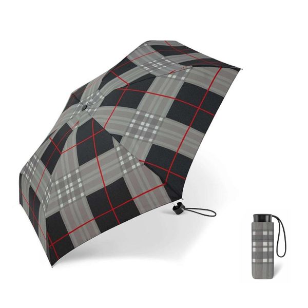 Ομπρέλα μίνι σπαστή γυναικεία καρώ γκρι Happy Rain Essentials Checked Grey