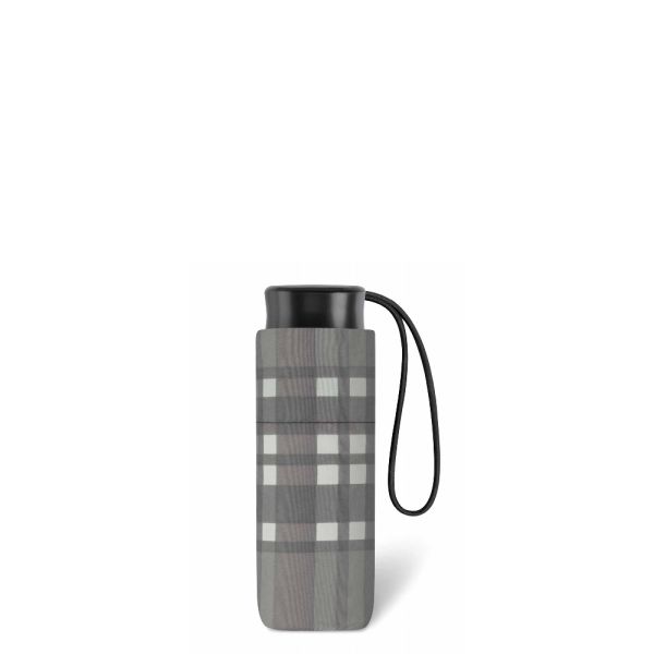 Ομπρέλα μίνι σπαστή γυναικεία καρώ γκρι Happy Rain Essentials Checked Grey