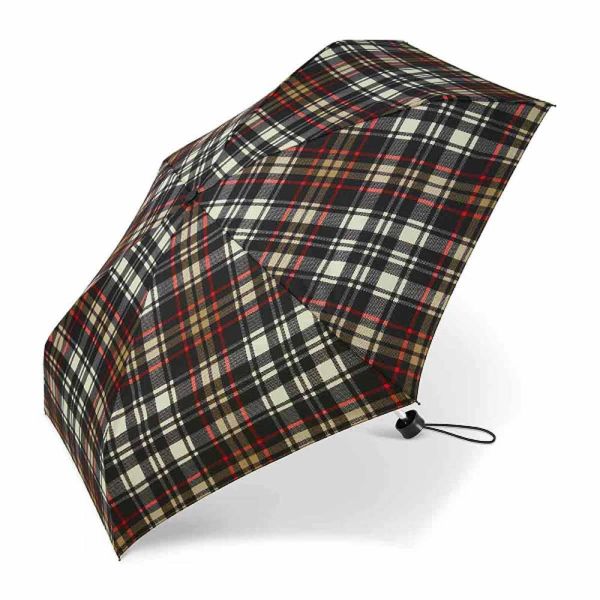 Ομπρέλα μίνι σπαστή γυναικεία καρώ μαύρη Happy Rain Essentials Checked Black