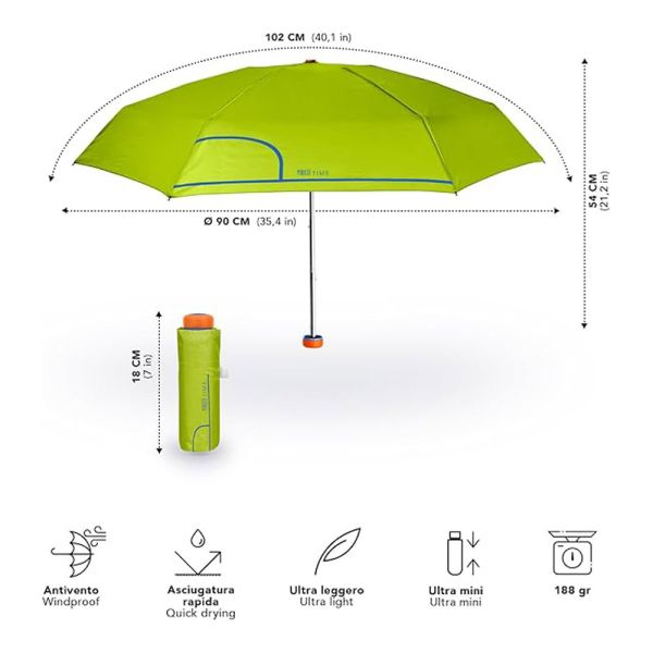 Ομπρέλα γυναικεία μονόχρωμη mini σπαστή πράσινη Perletti Time Mini Green