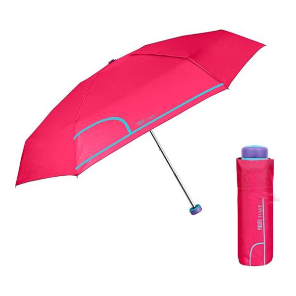 Ομπρέλα γυναικεία μονόχρωμη mini σπαστή ροζ Perletti Time Mini Pink