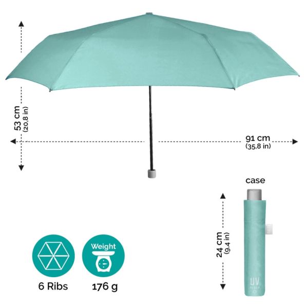 Ομπρέλα γυναικεία σπαστή σιέλ αντηλιακή  Perletti Time