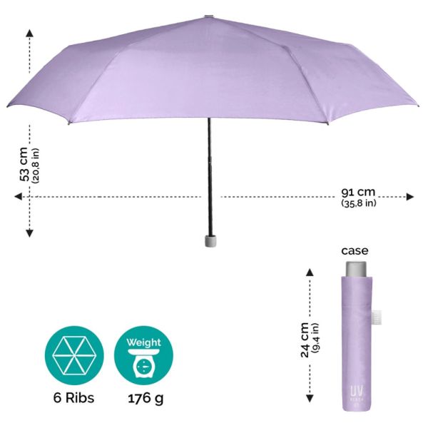 Ομπρέλα γυναικεία σπαστή λιλά αντηλιακή  Perletti Time