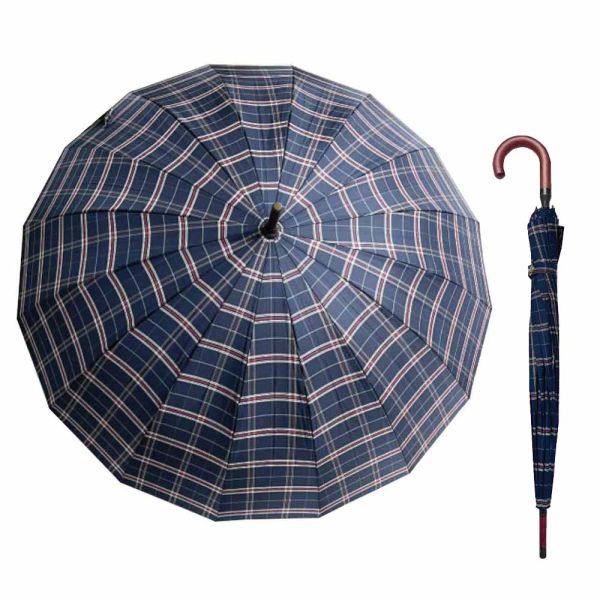 Ομπρέλα μεγάλη χειροκίνητη μπλε καρό Guy Laroche