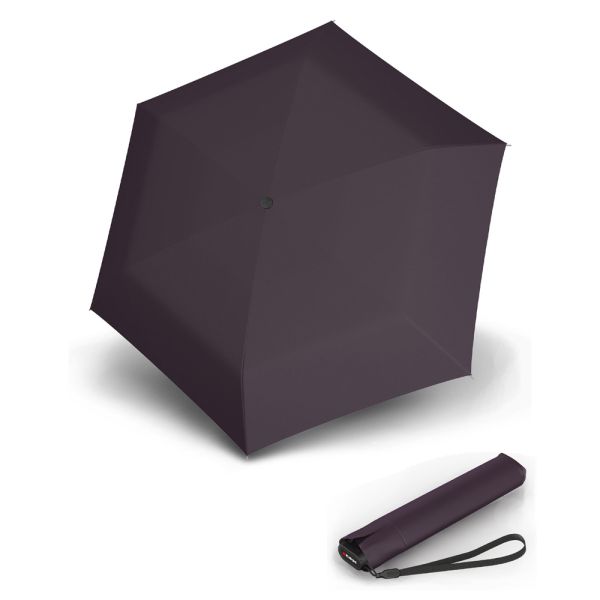 Ομπρέλα mini σπαστή μονόχρωμη αντηλιακή δαμασκηνί Knirps US.050 Ultra Light Slim Manual Folding Umbrella Heat Shield Plum With Black Coating