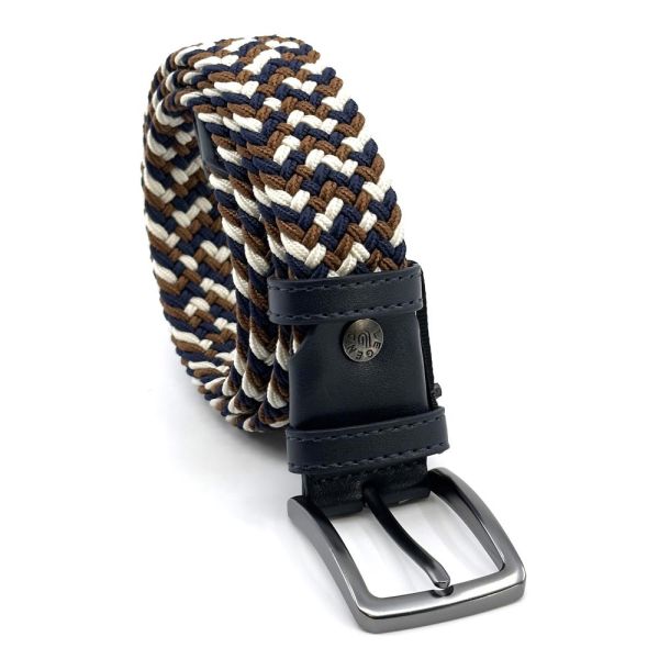 Ζώνη ανδρική ελαστική πλεκτή ταμπά - εκρού - μπλε Legend LGD-152