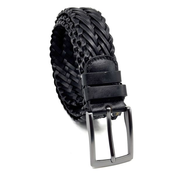 Ζώνη δερμάτινη ανδρική πλεκτή μαύρη Legend LGD-200