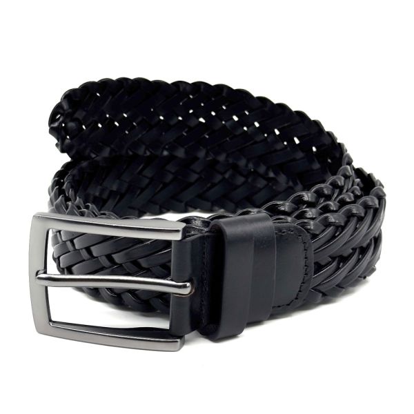 Ζώνη δερμάτινη ανδρική πλεκτή μαύρη Legend LGD-200