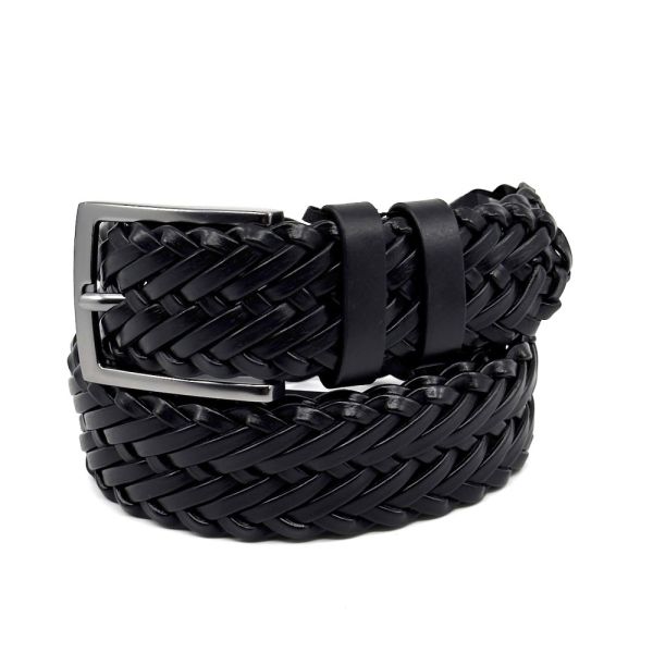 Ζώνη δερμάτινη ανδρική πλεκτή μαύρη Legend LGD-200