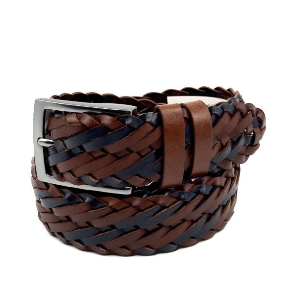 Ζώνη δερμάτινη ανδρική πλεκτή ριγέ ταμπά - μπλε Legend LGD-200