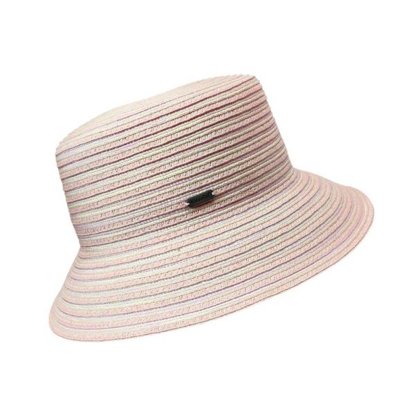 Καπέλο γυναικείο ψάθινο ριγέ ροζ Women's Straw Bucket Hat Striped Pink