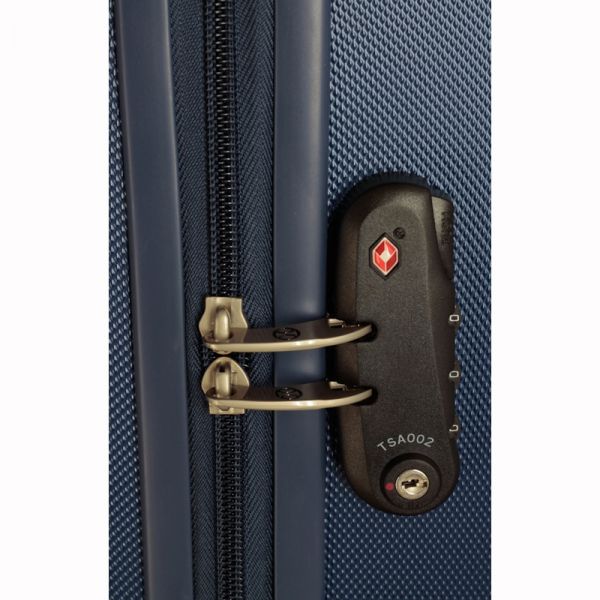 Βαλίτσα σκληρή μεγάλη μπλε με 4 ρόδες Dielle 248 70, λεπτομέρεια κλειδαριά, δεξιά όψη