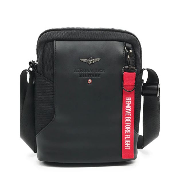 Τσάντα ώμου ανδρική μαύρη Aeronautica Militare Bolt Shoulder Bag AM-491 Black